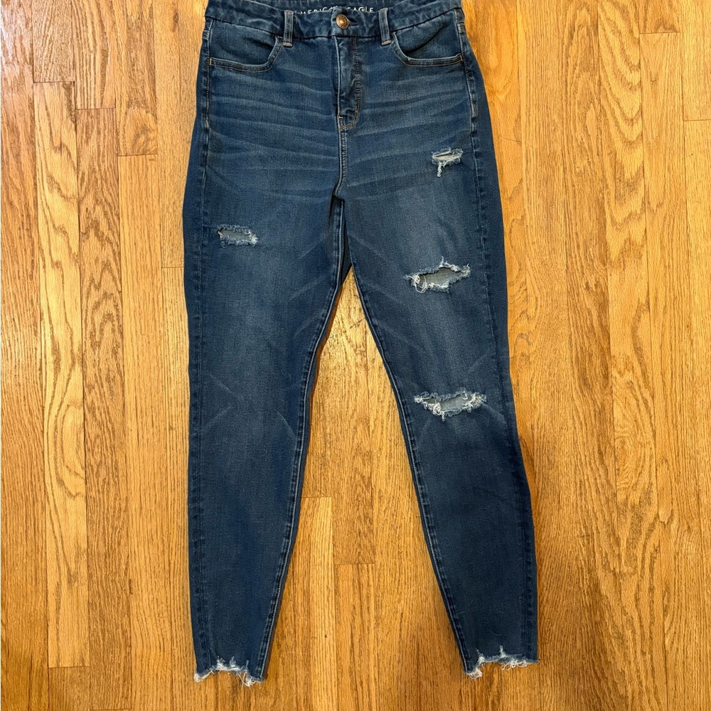 American Eagle Outfitters Dark Blue Distressed Skinny Jeans